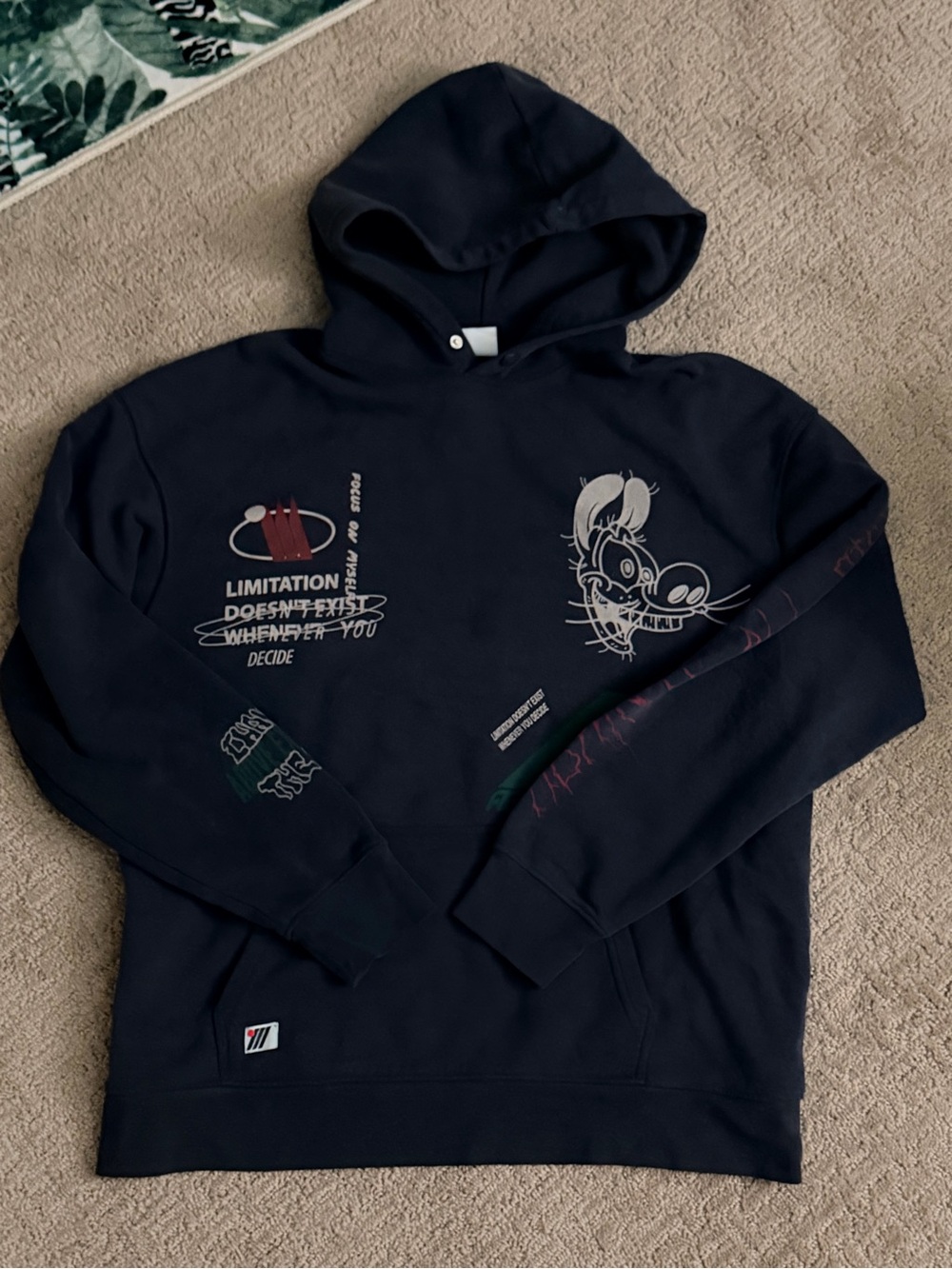 Zara Black Hoodie with Green and Red Graphics